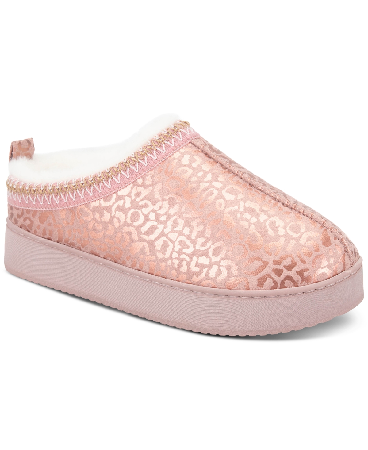Jessica Simpson Women's Leopard-Print Microsuede Memory-Foam Clog Slippers