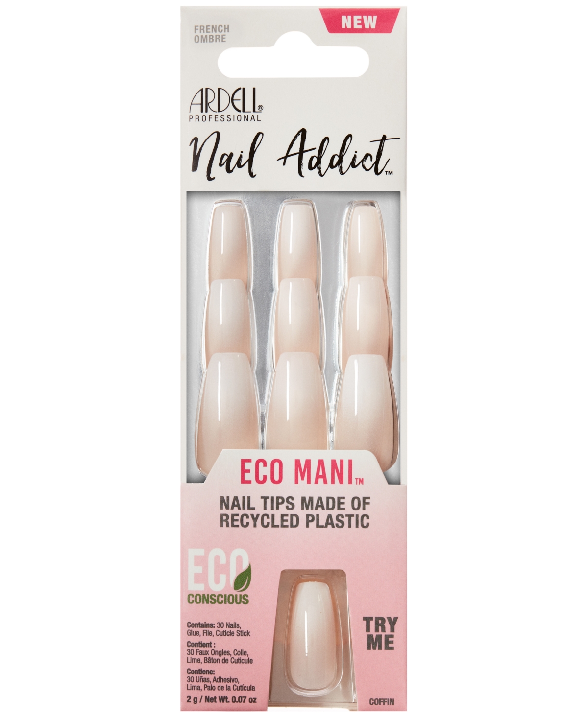 Ardell Nails Nail Addict Eco Mani Press-On Nails, French Ombre