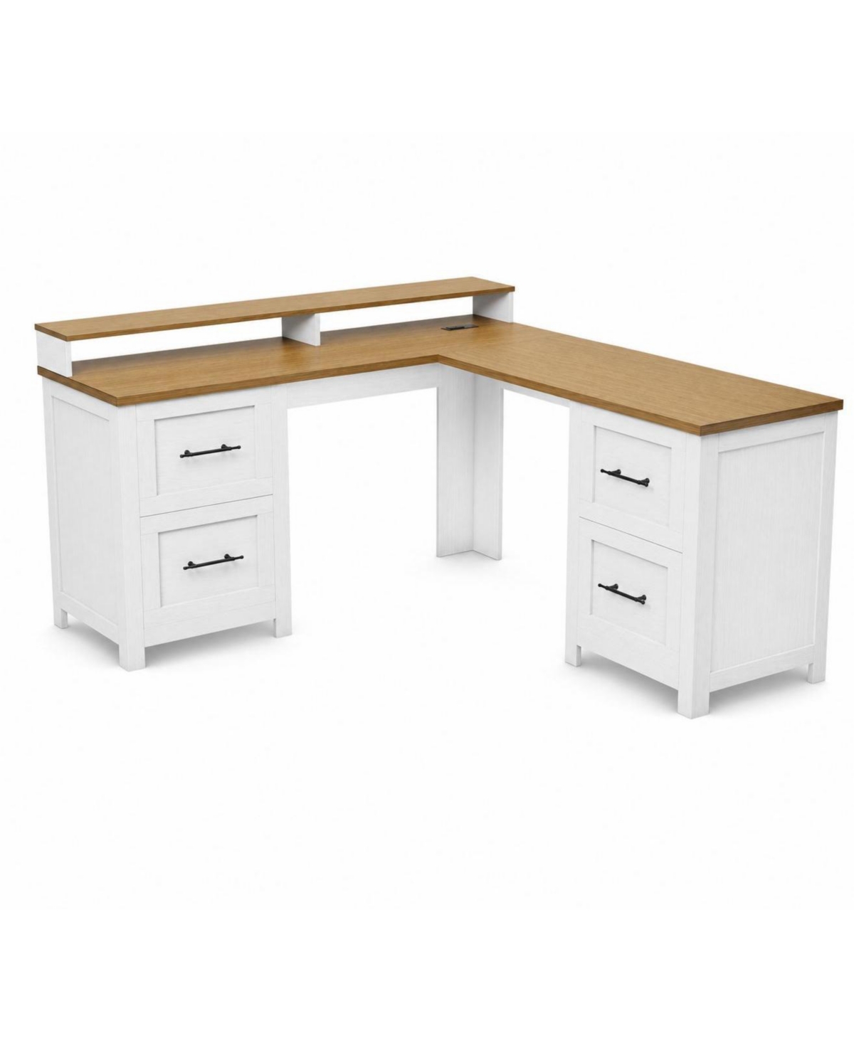 gaomon 63" L-Shaped Executive Desk with 4 File Drawers and Power Outlet â Corner Computer Desk with Monitor Stand, Home Office Desk - Brown