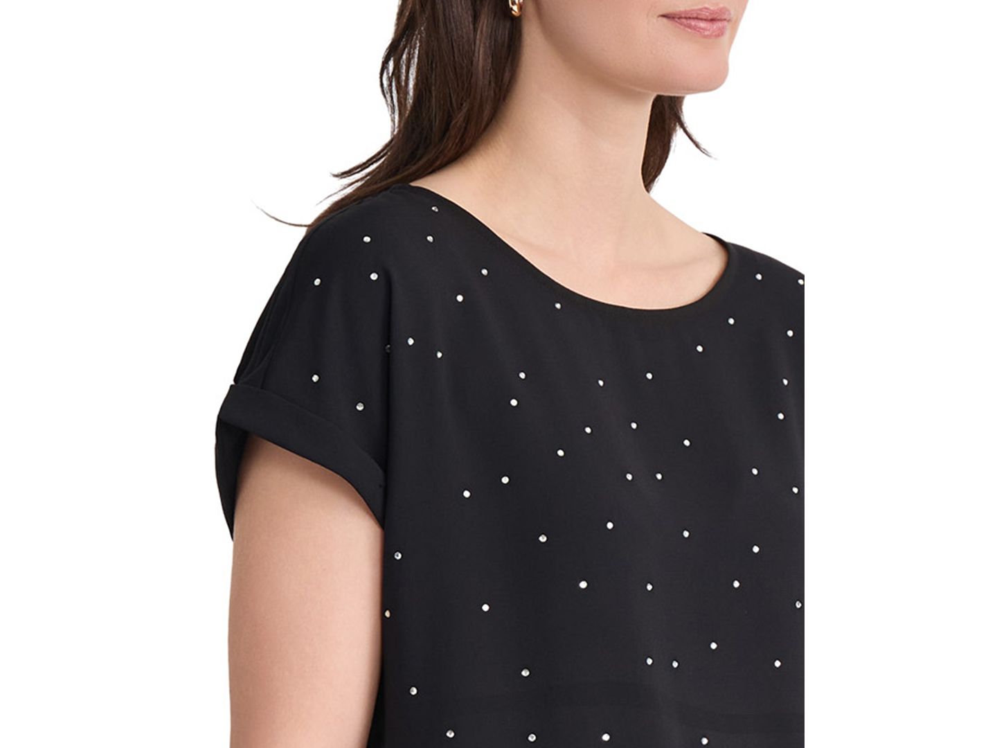 Женская блузка Jones New York Extend Roll Cuff Crew Neck Short-Sleeve, цвет: Чёрный — фото 3
