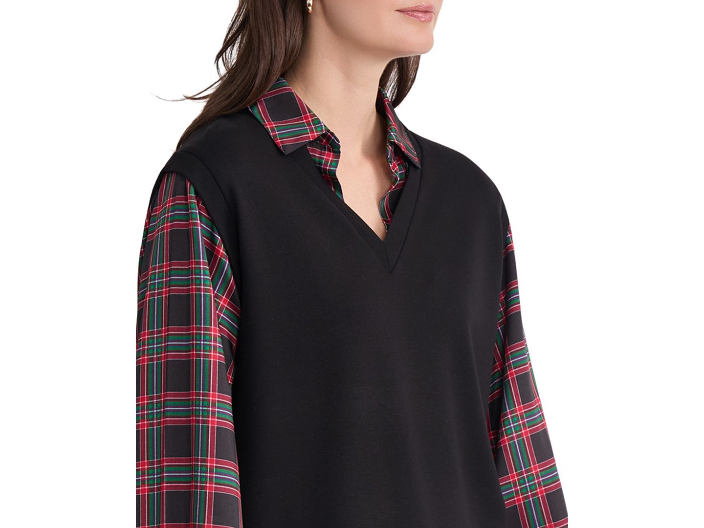 Женская блузка Jones New York Serenity Long-Sleeve Drop-Shoulder Plaid-Print, цвет: Чёрный / Красный разноцветный — фото 3