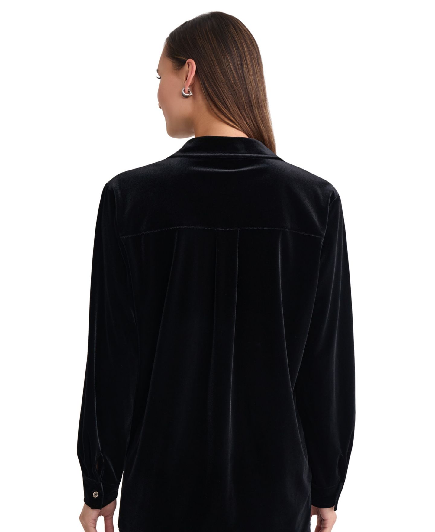 Женский топ Jones New York Button Down Side Slit Long-Sleeve Velvet Tunic, цвет: Чёрный — фото 4