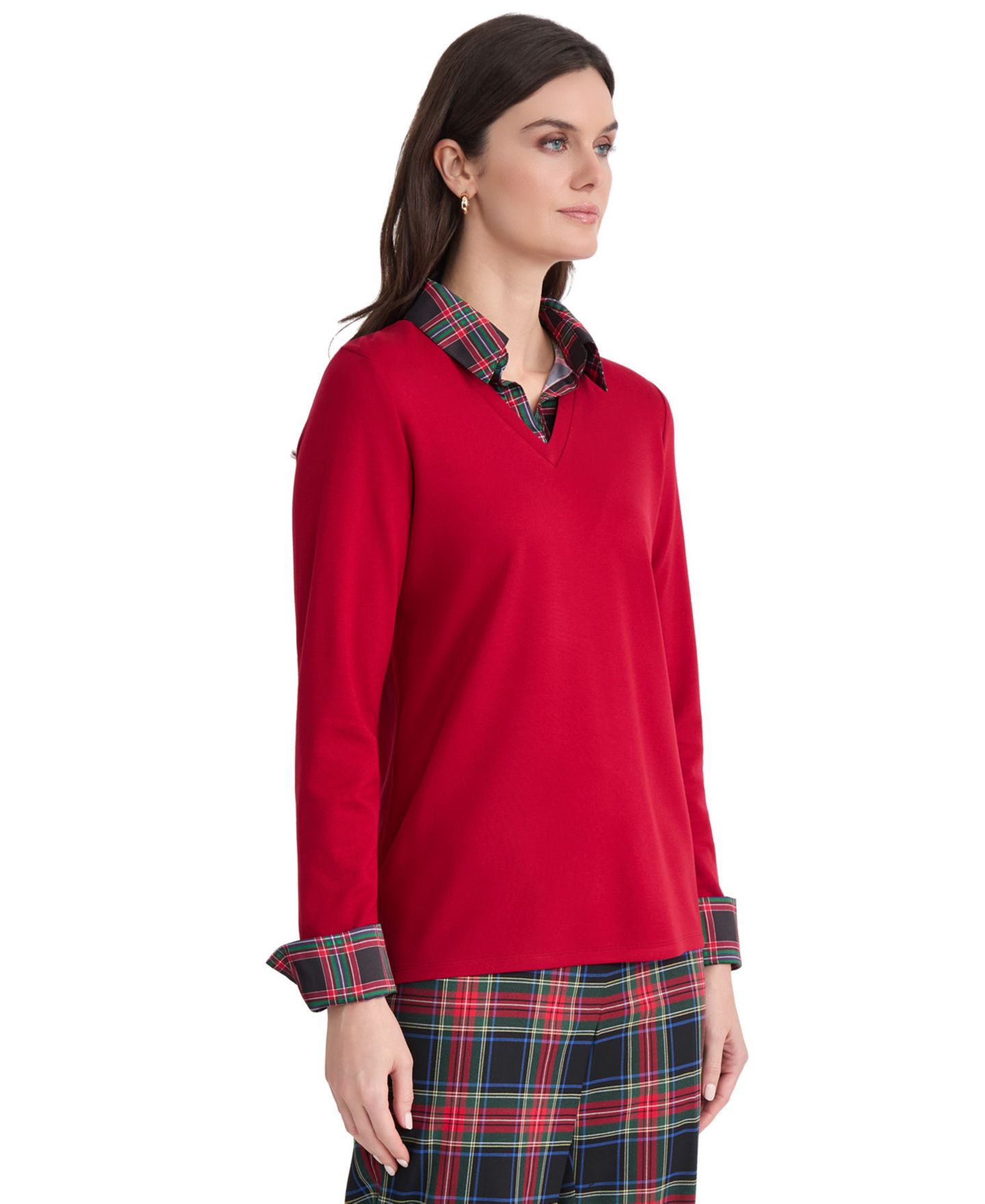Женская блузка Jones New York Serenity Long-Sleeve Plaid Layered-Look, цвет: Красный — фото 5