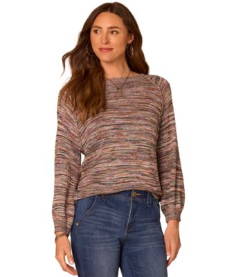 Petite 3/4-Sleeve Blouson Space-Dye Crewneck Sweater
