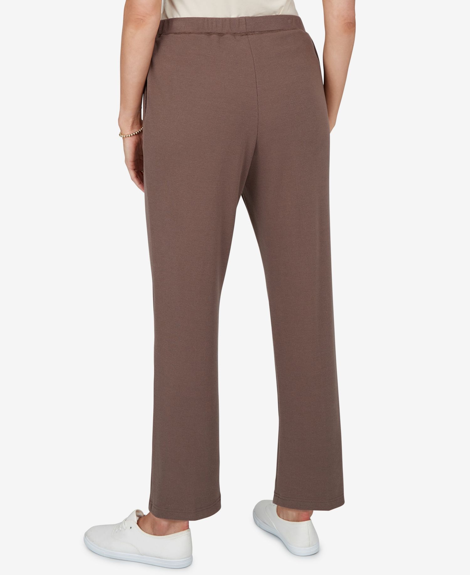 Petite Elastic-Waist Pull-On Straight Pants