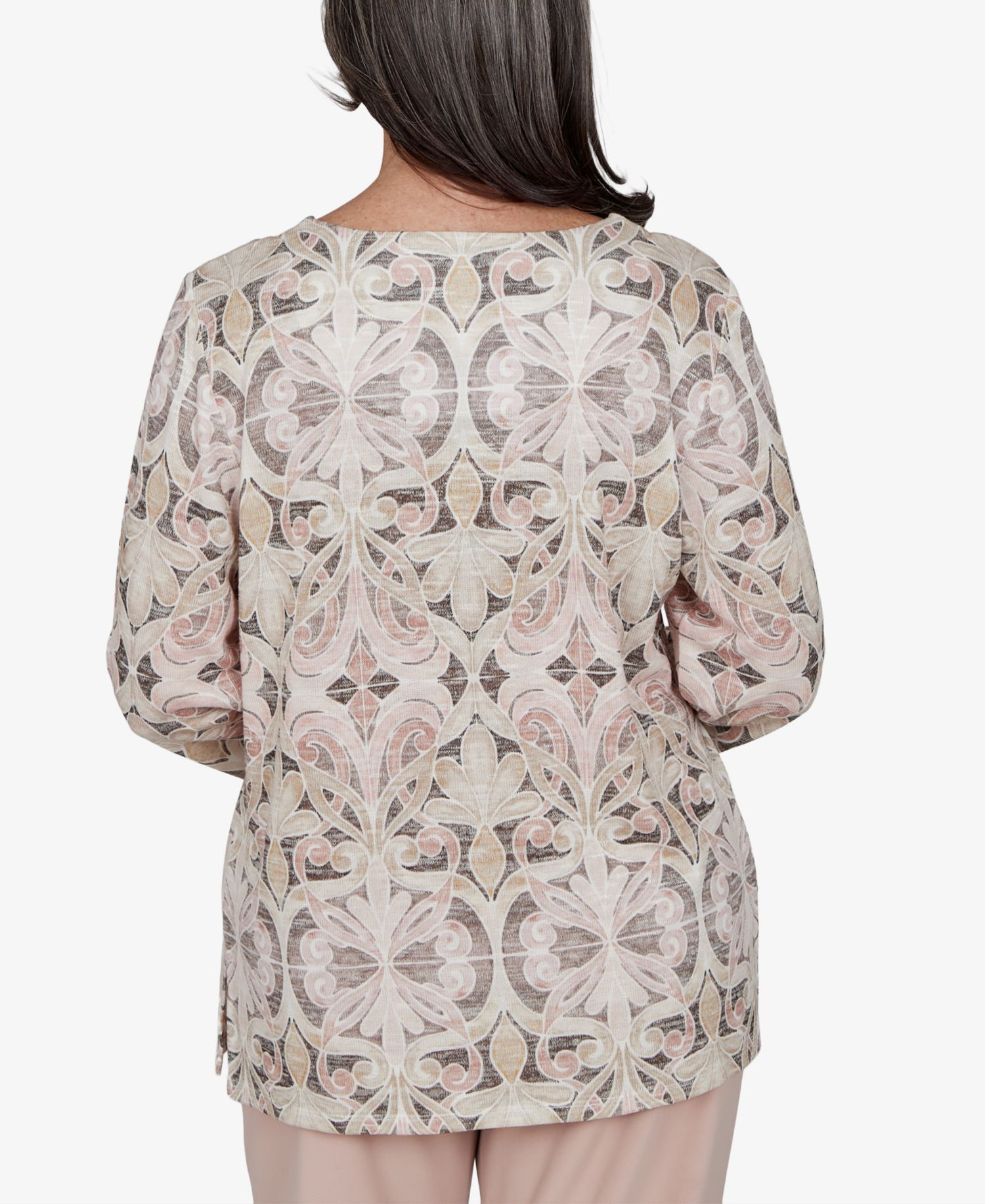 Petite 3/4-Sleeve Crewneck Print Blouse