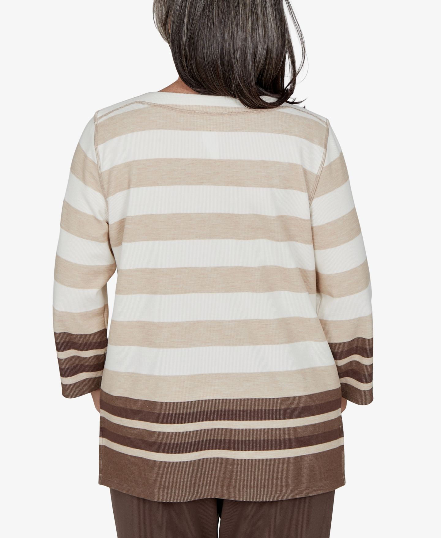Женский топ Alfred Dunner Petite Striped 3/4-Sleeve, цвет: Коричневый разноцветный — фото 5