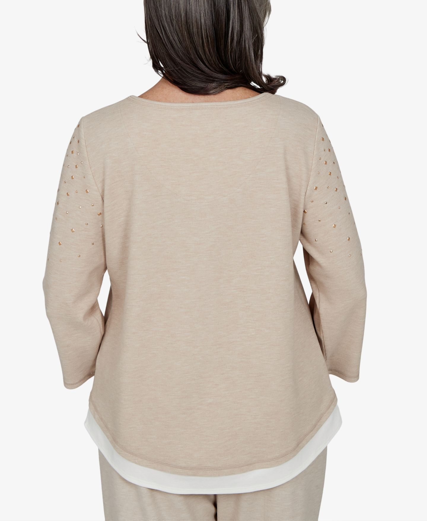 Женский топ Alfred Dunner Petite Embellished 3/4-Sleeve Knit, цвет: Серо-бежевый — фото 5