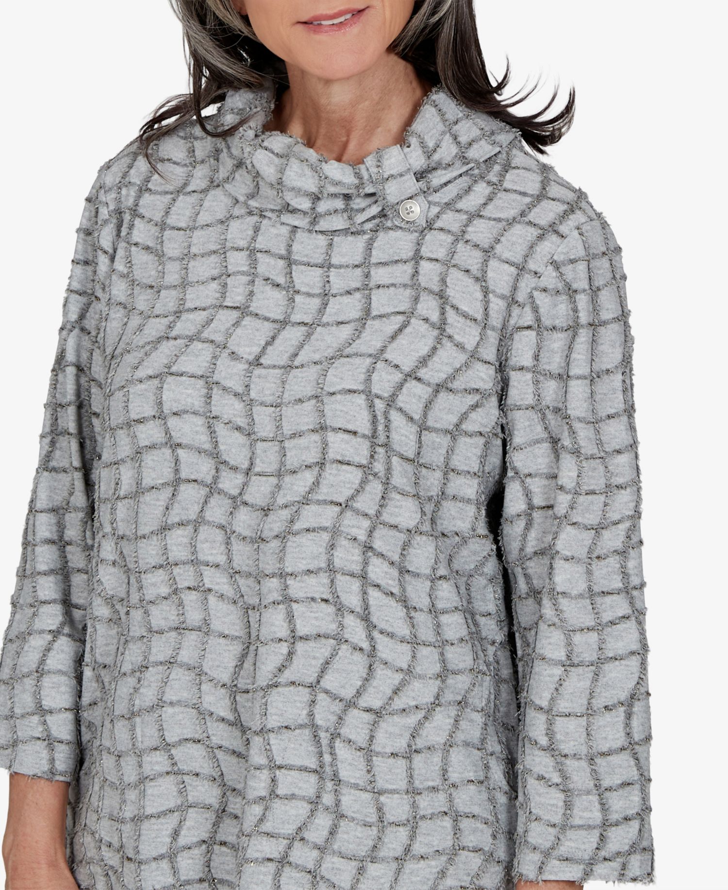 Petite 3/4-Sleeve Cowl Neck Geometric Blouse