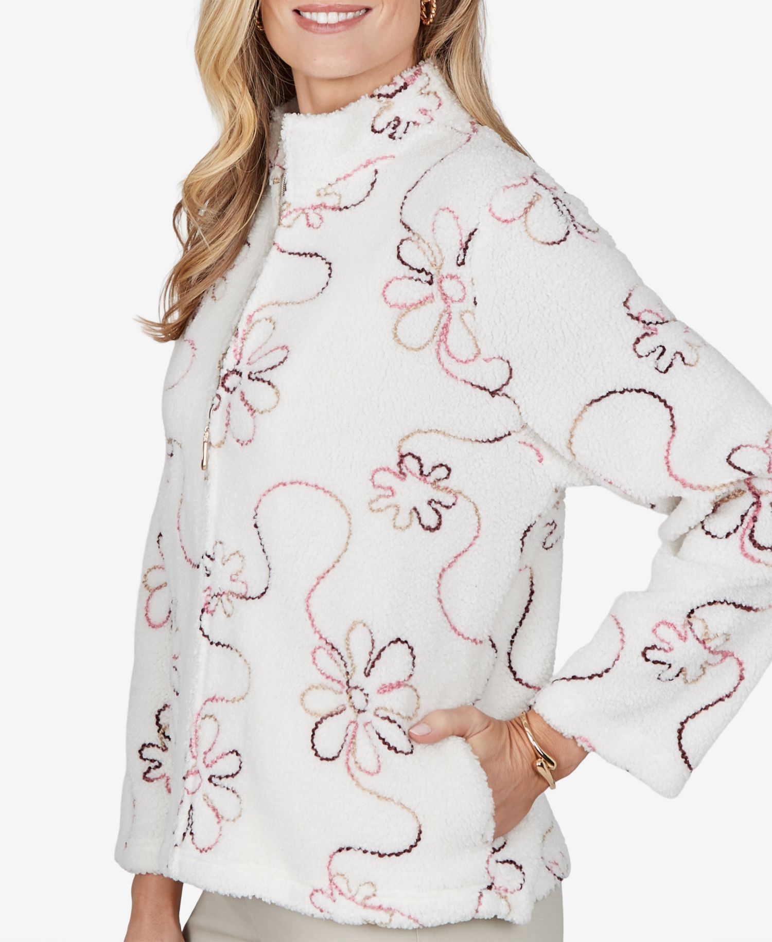 Petite Floral Fleece Jacket with Pockets