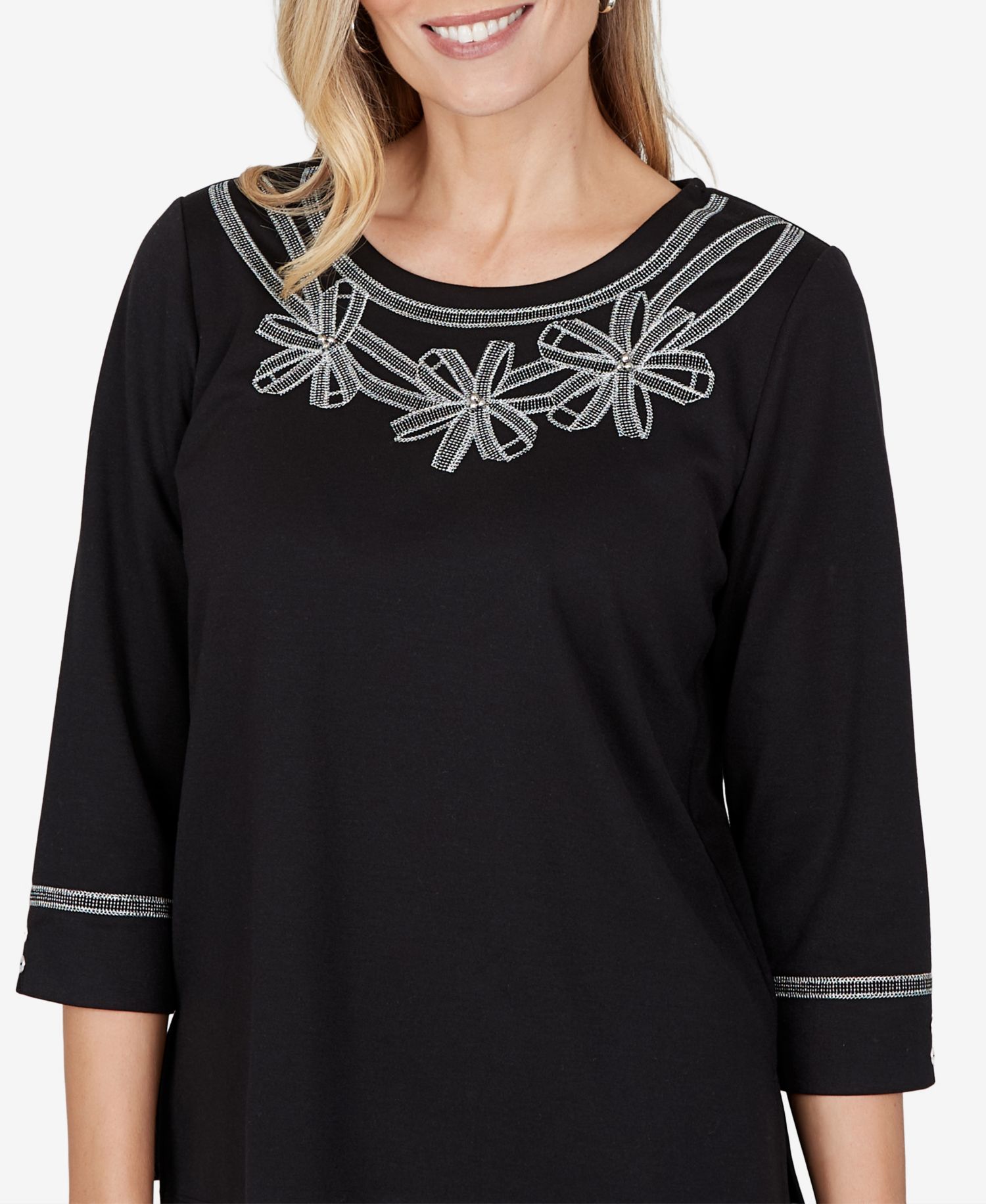 Petite 3/4-Sleeve Crew Neck Side-Slit Top