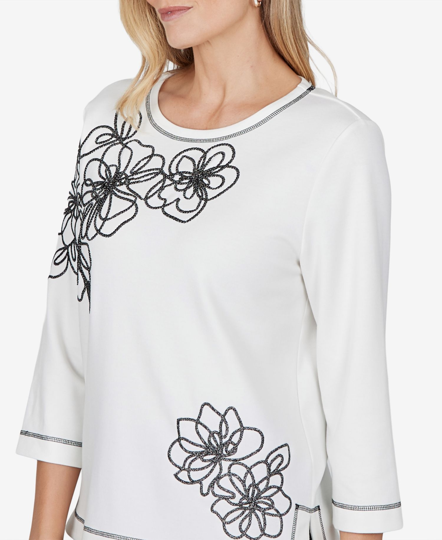 Petite Crewneck 3/4-Sleeve Floral Blouse