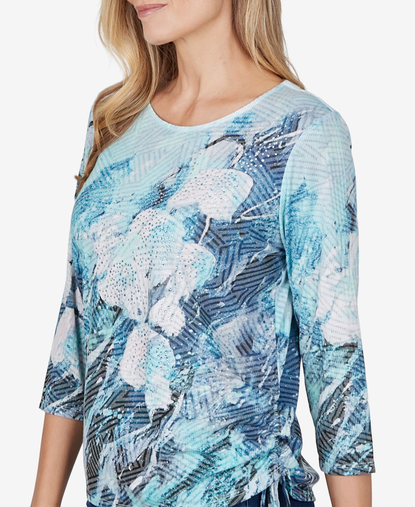 Женская блузка Alfred Dunner Petite 3/4-Sleeve Floral Print, цвет: Синий — фото 4