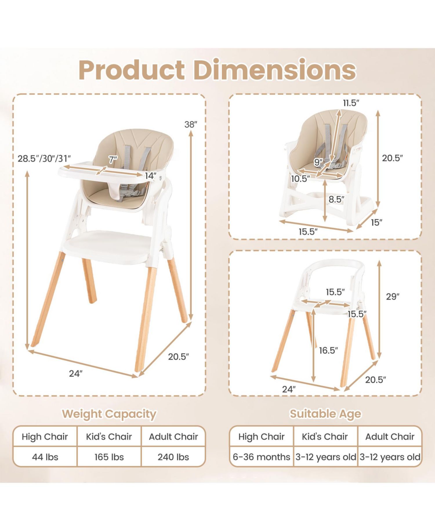7-in-1 Convertible Adjustable Tray and Adjustable Heights High Chair