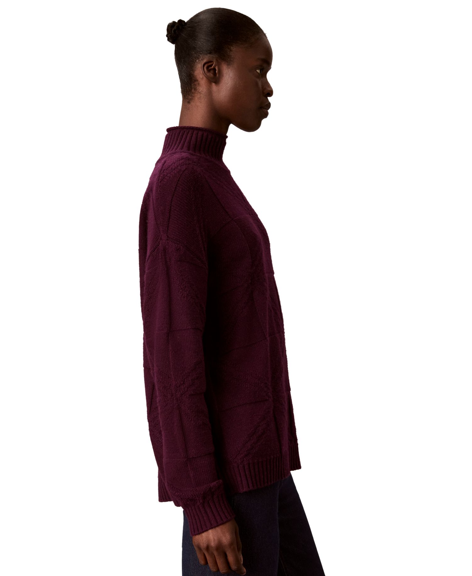 Women's Mock-Neck Grid-Stitch Cashmere-Blend Pullover Sweater