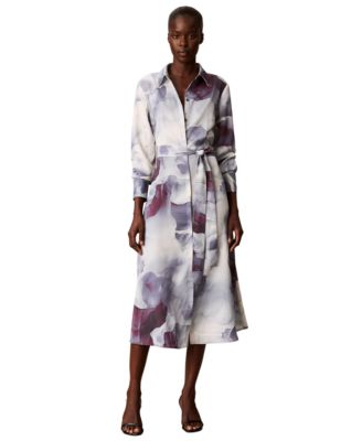Women's Long Sleeve Midi Satin Shirt Dress