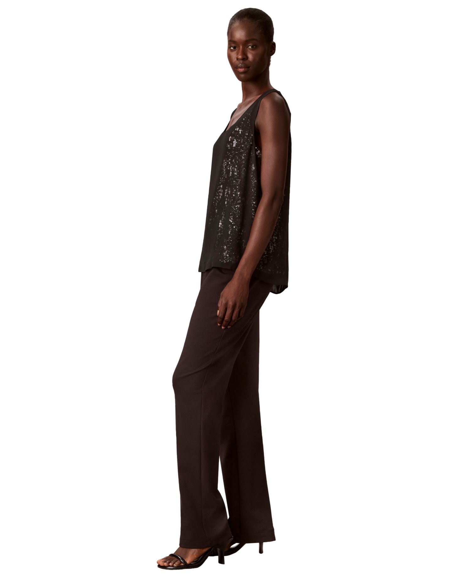 Women's Double Layer Scoop N Sequin Tank Top