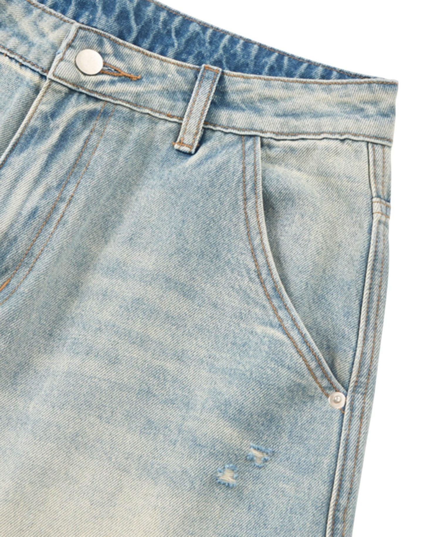Men's Panel Baggy Barrel Light-Wash Distressed Jeans