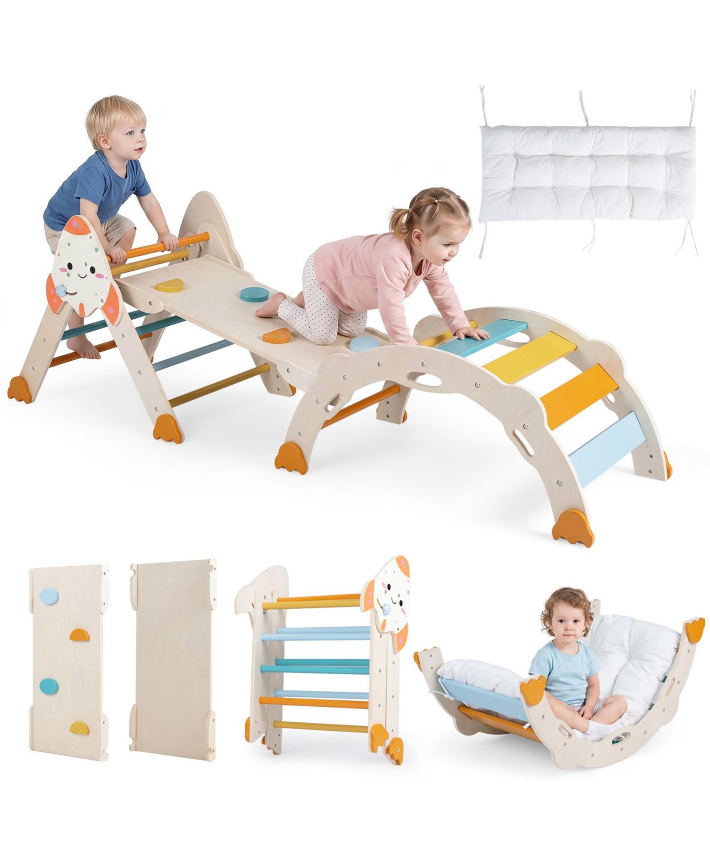 Детские игрушки Costway 8-in-1 Foldable Climbing Toys, Climbing Triangle, Arch, Cushion and Balance Bridge, 4-Piece Set, цвет: Assorted Pre-Pack — фото 10