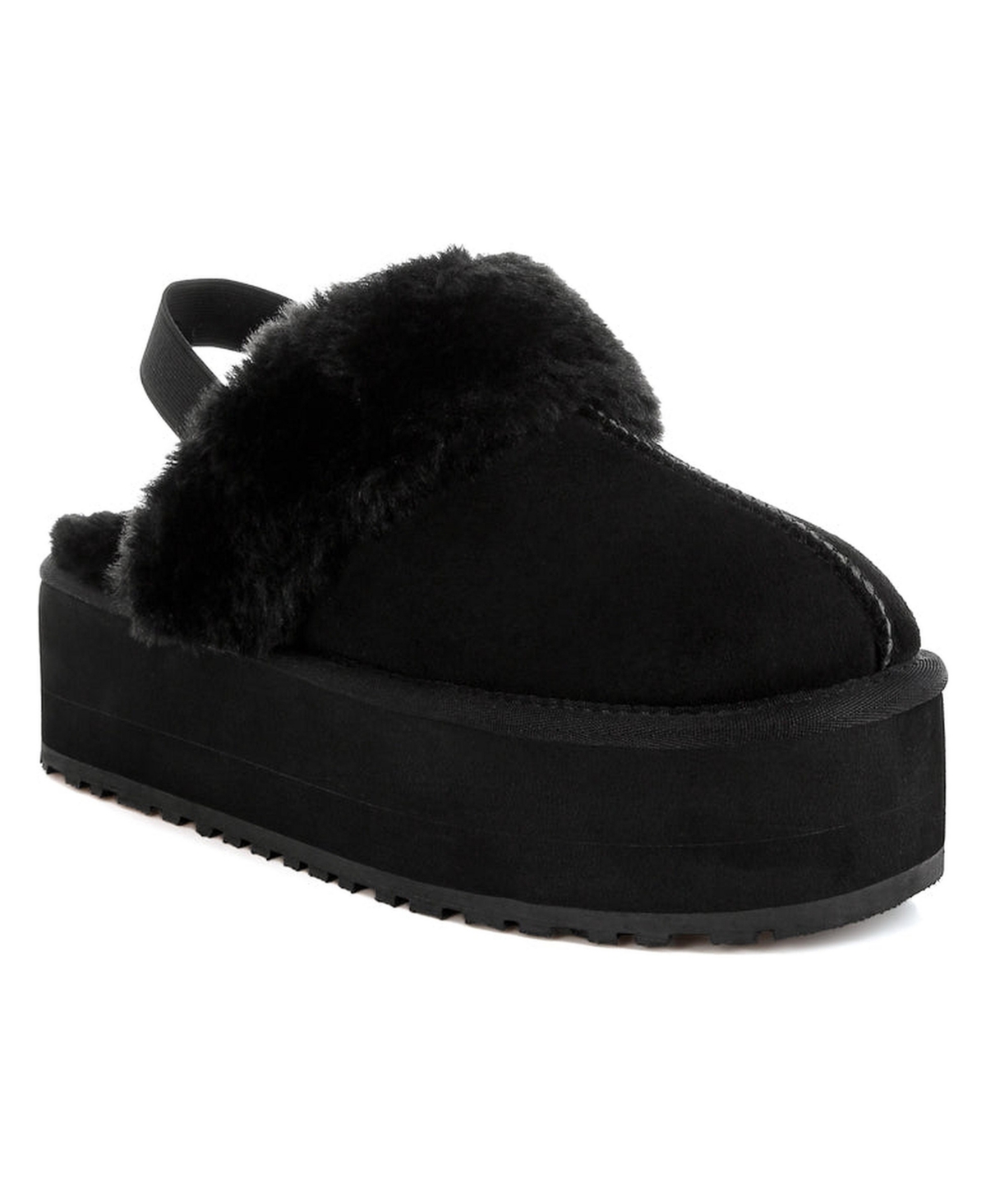 London Rag Women's Kutchu Faux Fur Platform Classic Slingback - Black manmade