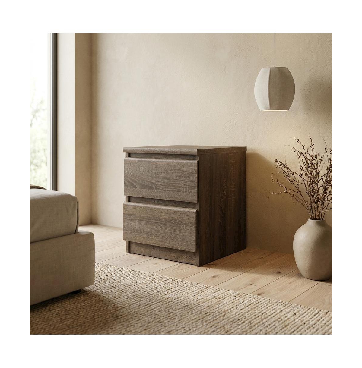 FurniFact 2 Drawer Nightstand - Stylish Night Stand with Drawers for Bedroom