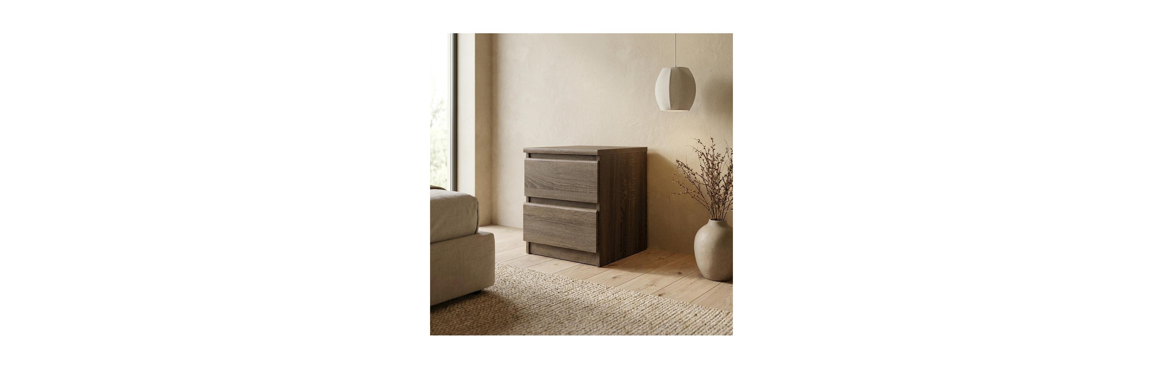 FurniFact 2 Drawer Nightstand - Stylish Night Stand with Drawers for Bedroom