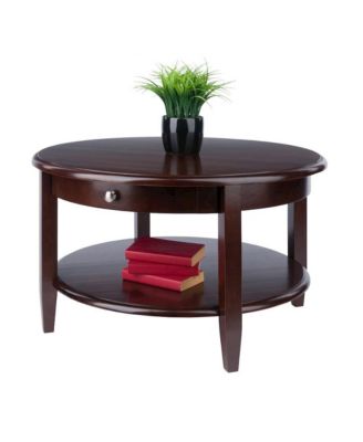Round Coffee Table with Drawer and Shelf