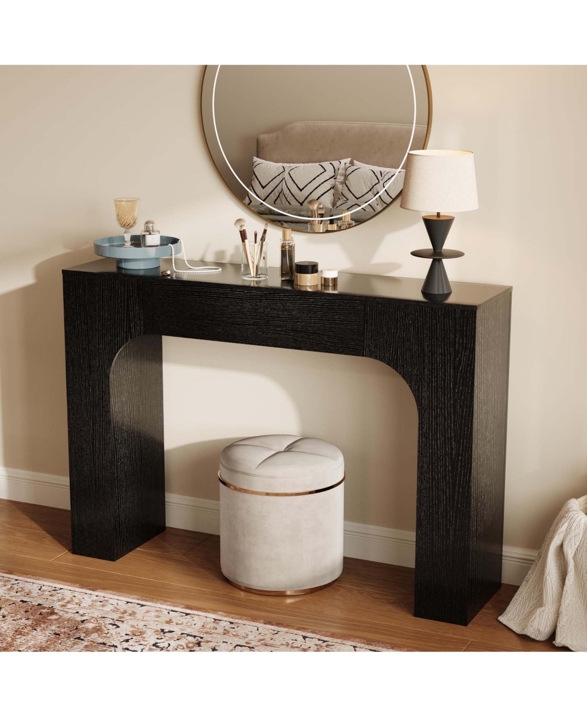 Farmhouse Slim Console Table 47 Inch with Wood Grain Finish Particle Board for Entryway Hallway Behind Couch Living Room