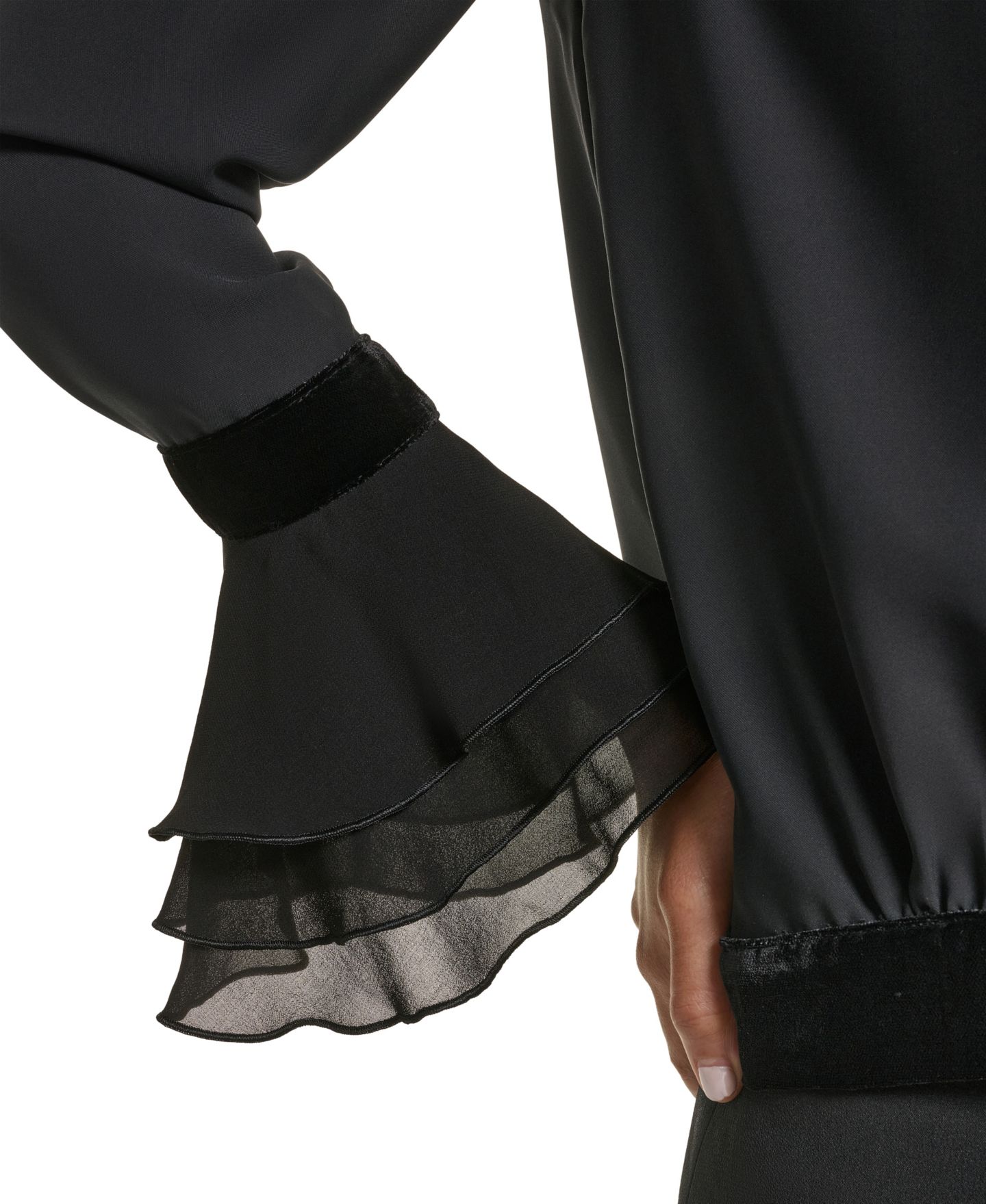 Женская блузка KARL LAGERFELD PARIS Velvet Long-Bell-Sleeve, цвет: Чёрный — фото 6