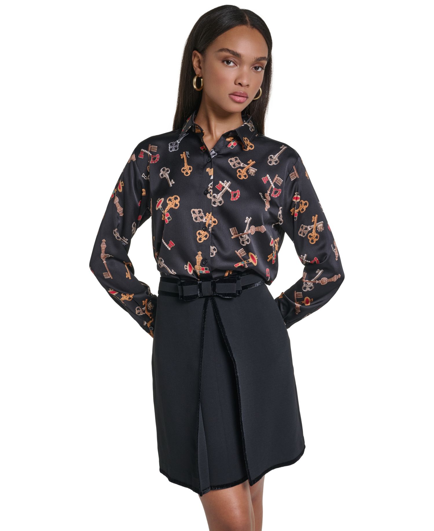 Women's Button Front Long Sleeve Satin Blouse