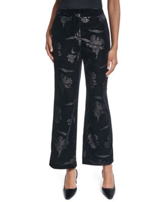 Women's Velvet Floral-Print Jacquard Pants