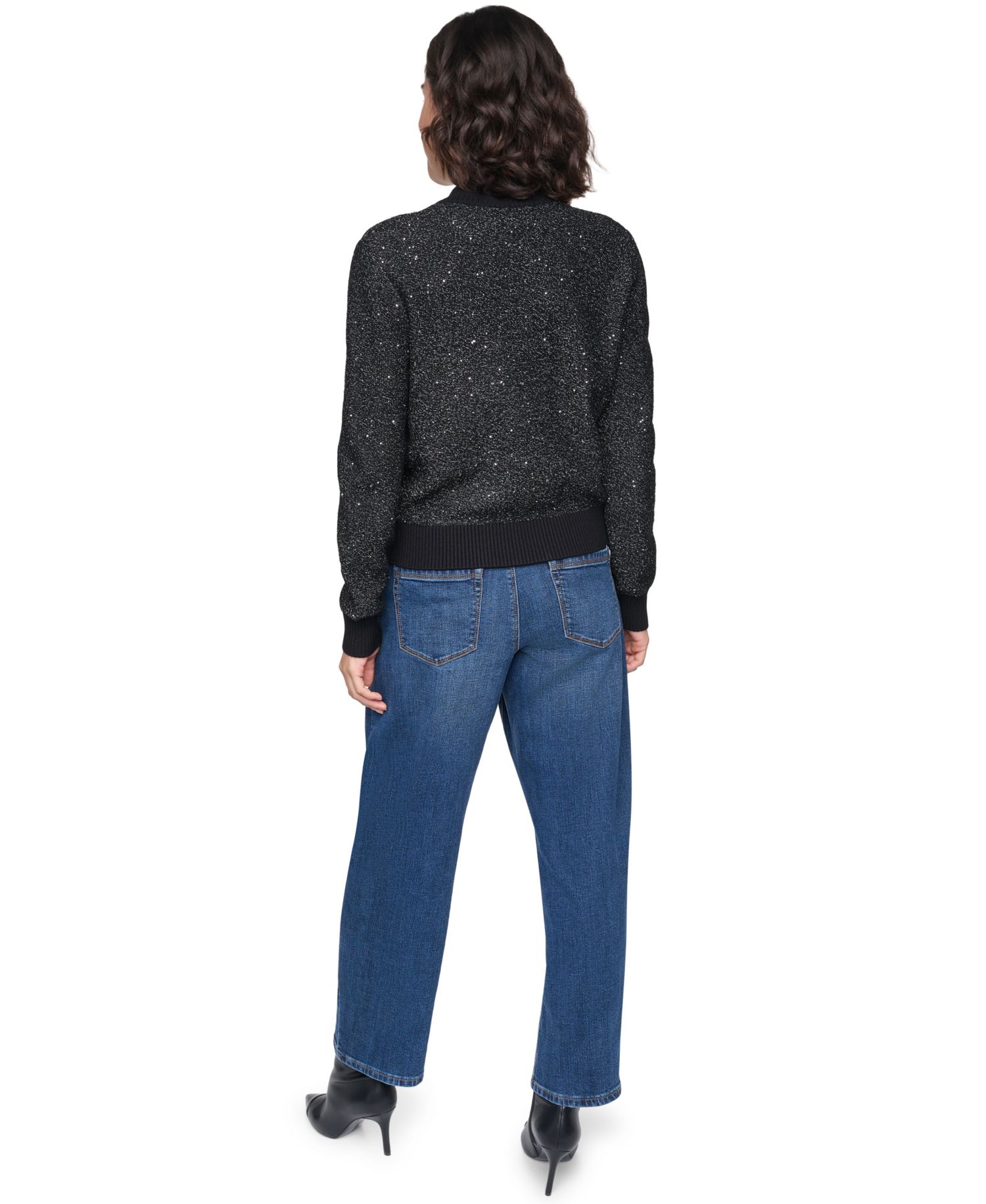 Women's Full-Zip Embellished Loose-Fit Cardigan Sweater