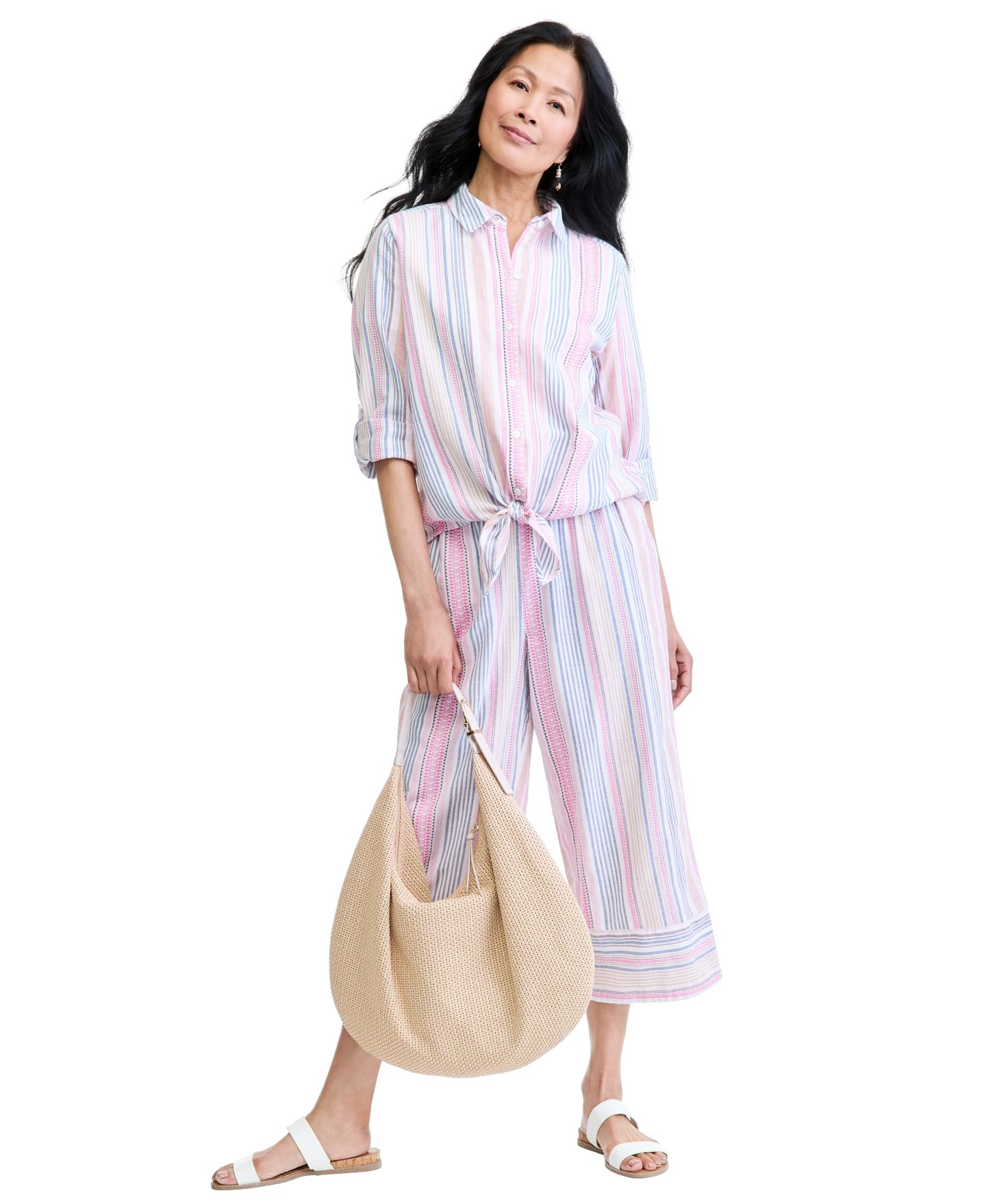 Женская рубашка Style & Co Striped Long-Sleeve Tie Front, цвет: Яркий белый — фото 2