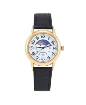 Men's 40mm Vintage White Dial Sun Moon Leather Strap Watch
