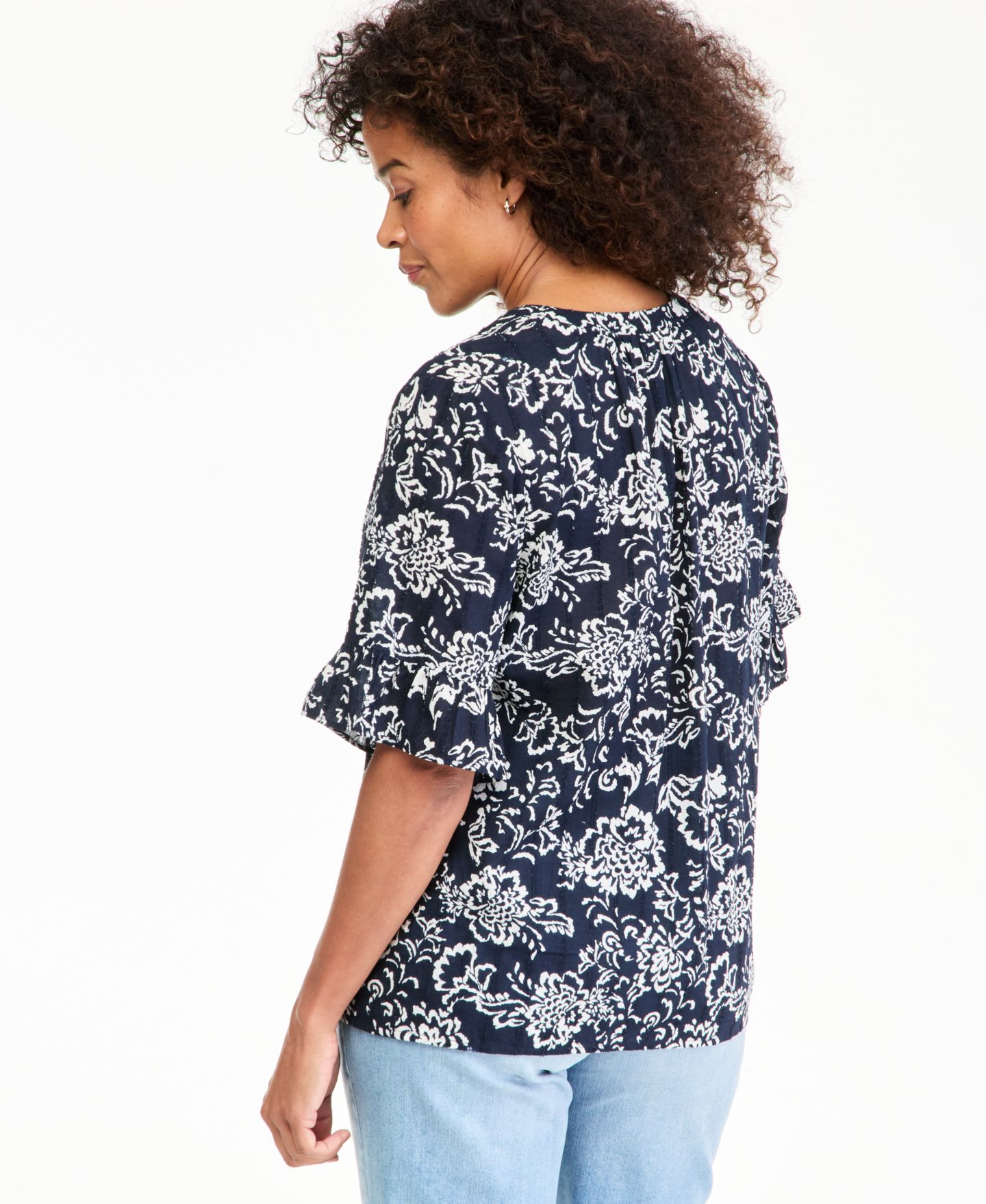 Женский топ Style & Co Printed Ruffle Sleeve, цвет: Синий — фото 2