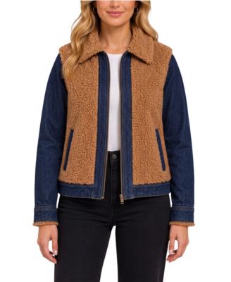 Women's Sherpa-Lined Colorblock Denim Jacket