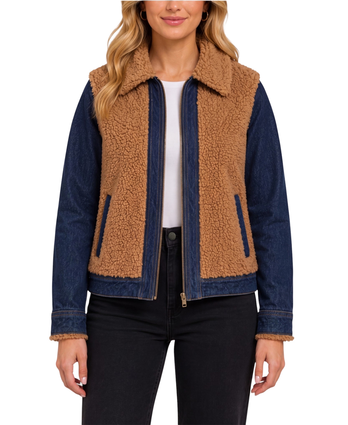 Liverpool Los Angeles Women's Sherpa-Lined Colorblock Denim Jacket
