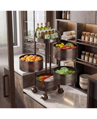 Storage Cart 4-Tier Carbon Steel Basket Organizer with Wheels Rolling Storage Cart