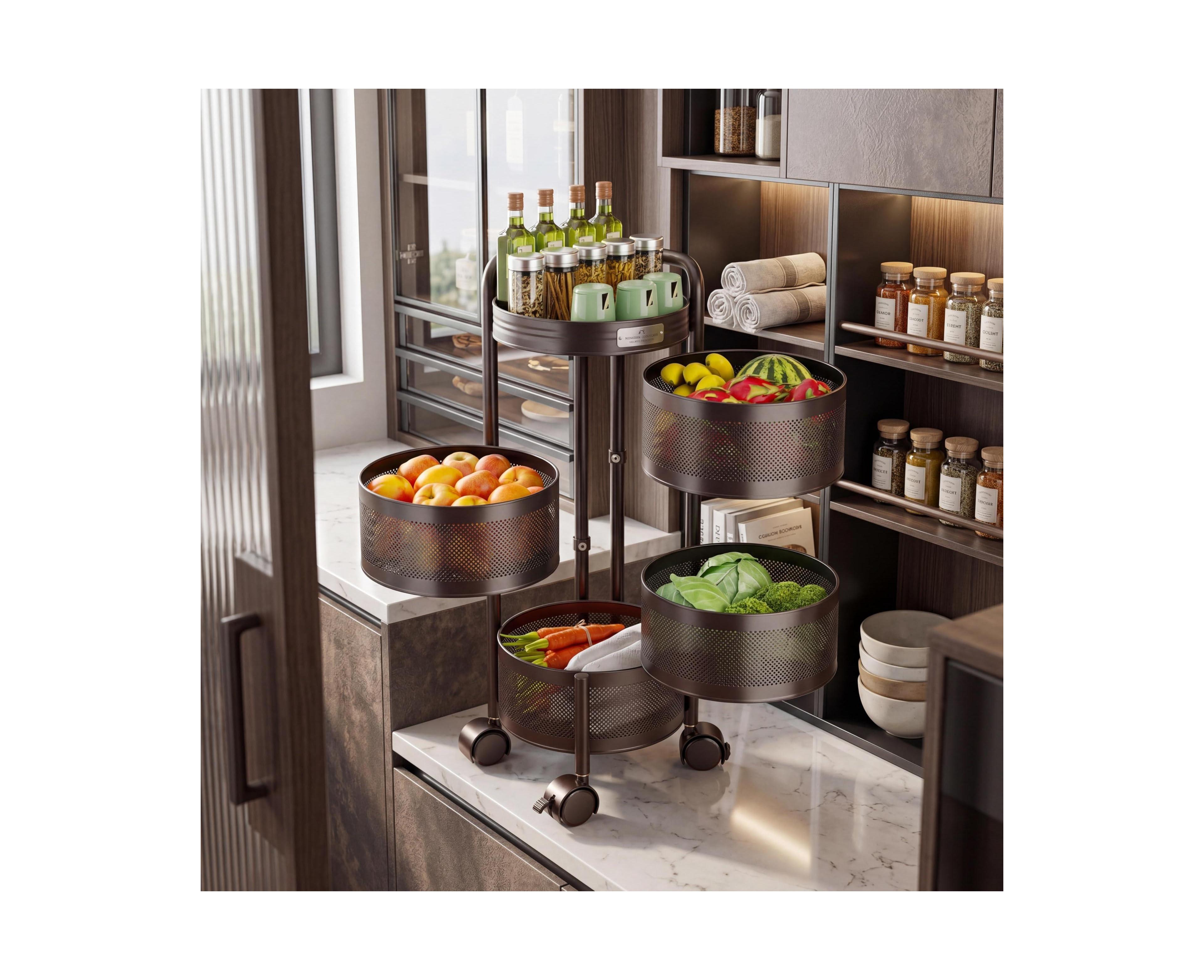 gaomon Storage Cart 4-Tier Carbon Steel Basket Organizer with Wheels Rolling Storage Cart