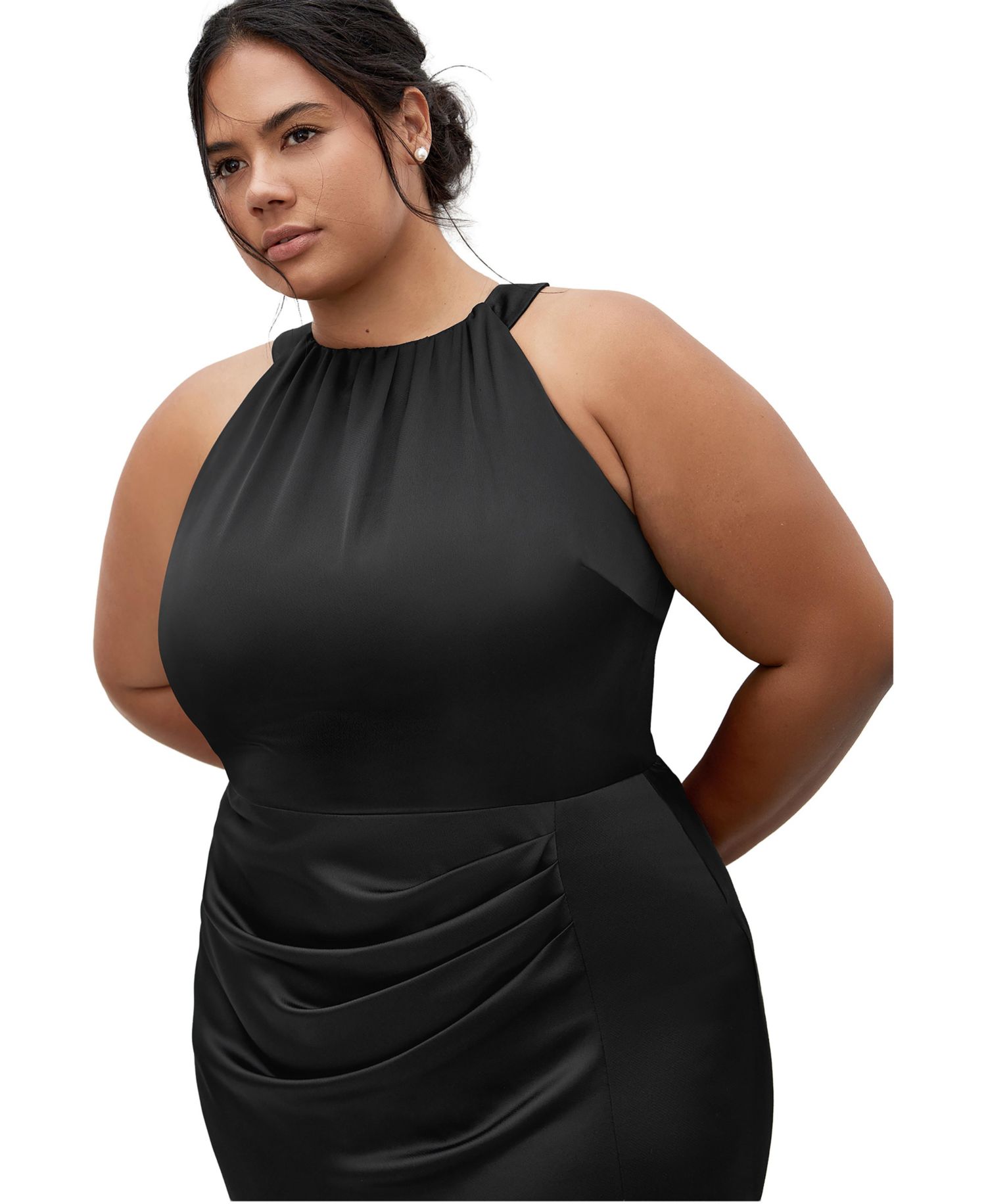 Plus Size Celina Halter Maxi Side-Pleated Dress