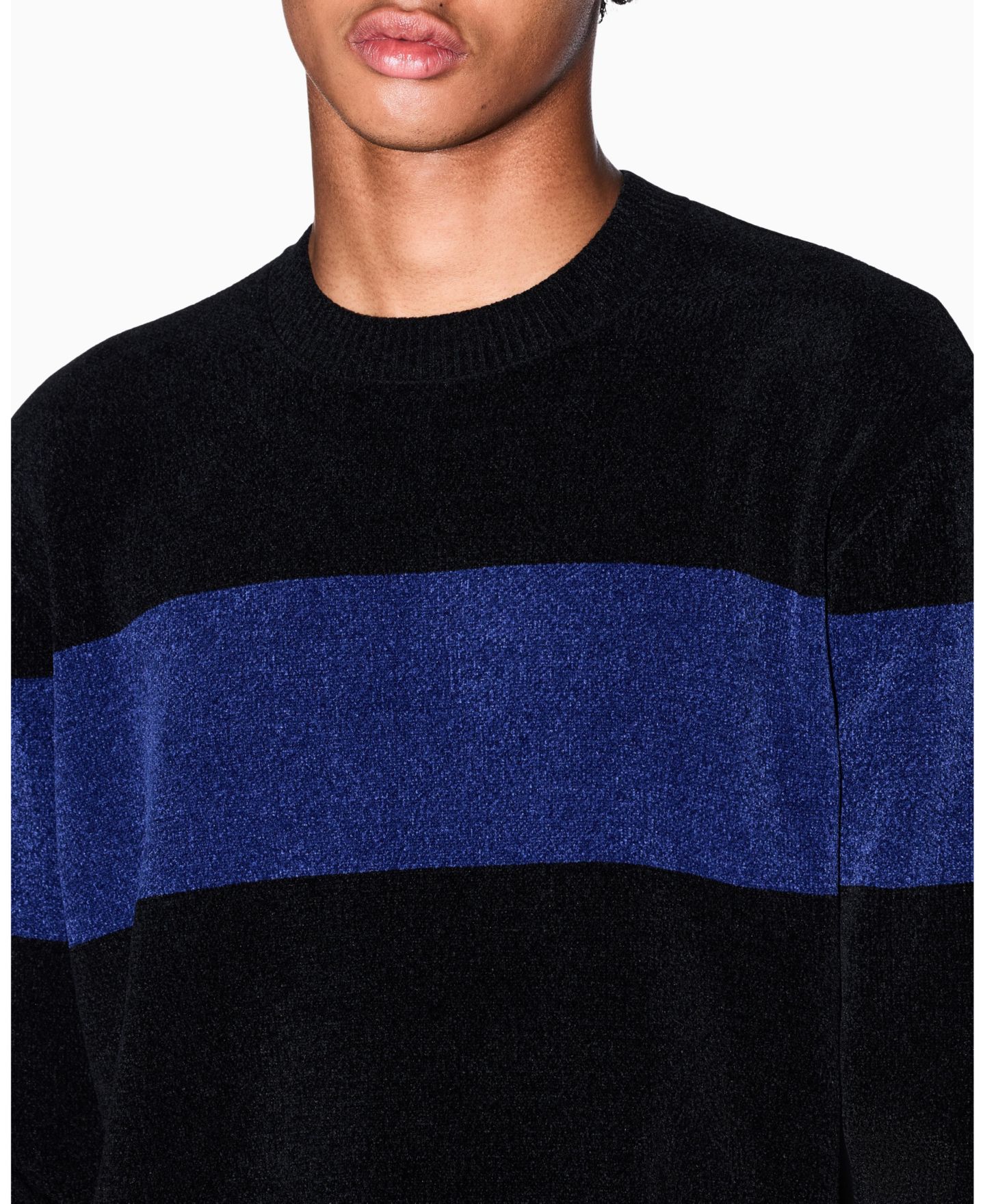 Мужской свитер A|X Armani Exchange из синели с длинным рукавом, колор-блок, круглый вырез, цвет: Чёрный синий — фото 6