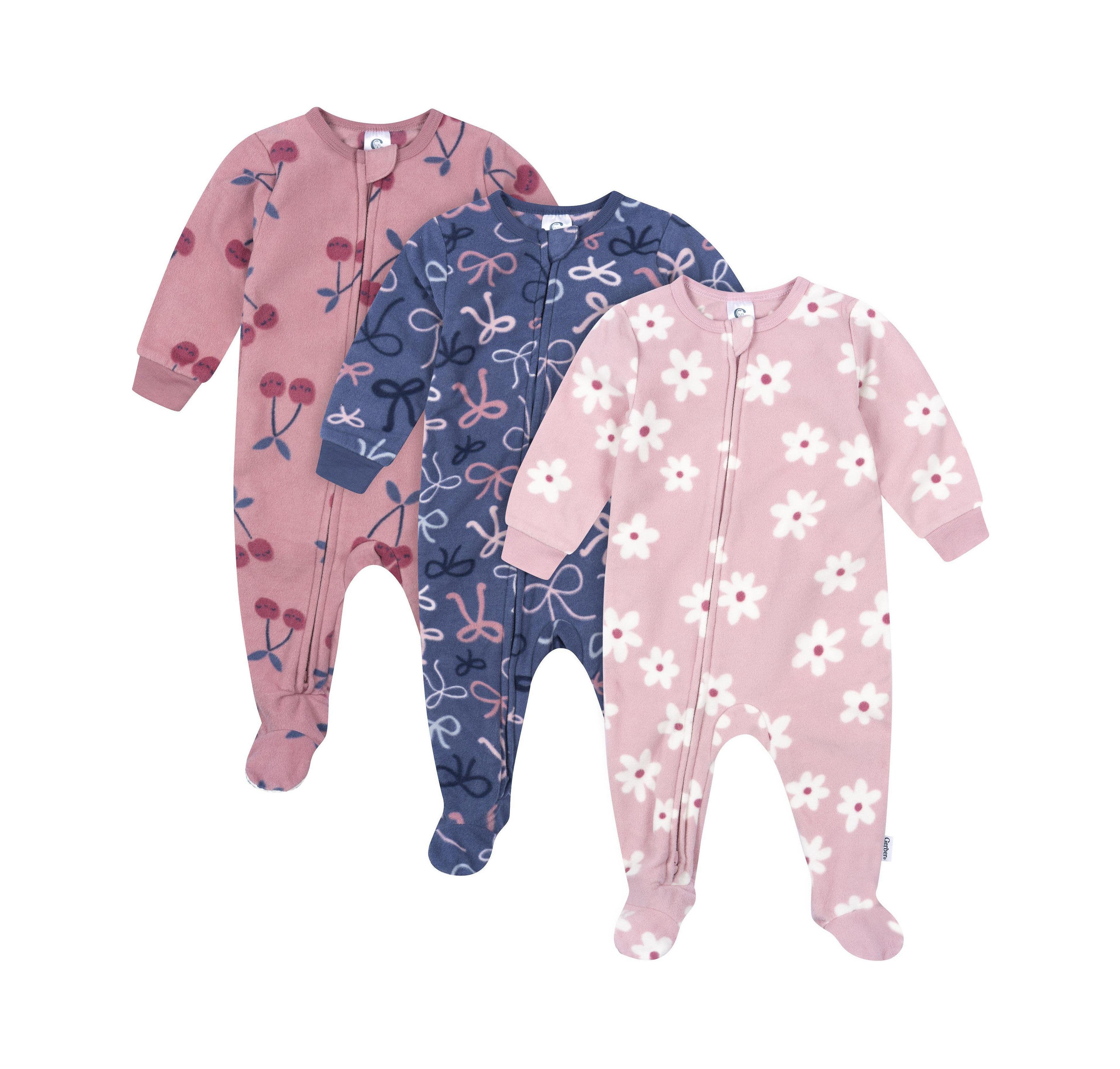 Gerber Baby Girl's 3-Pack Footless Fleece Pajamas