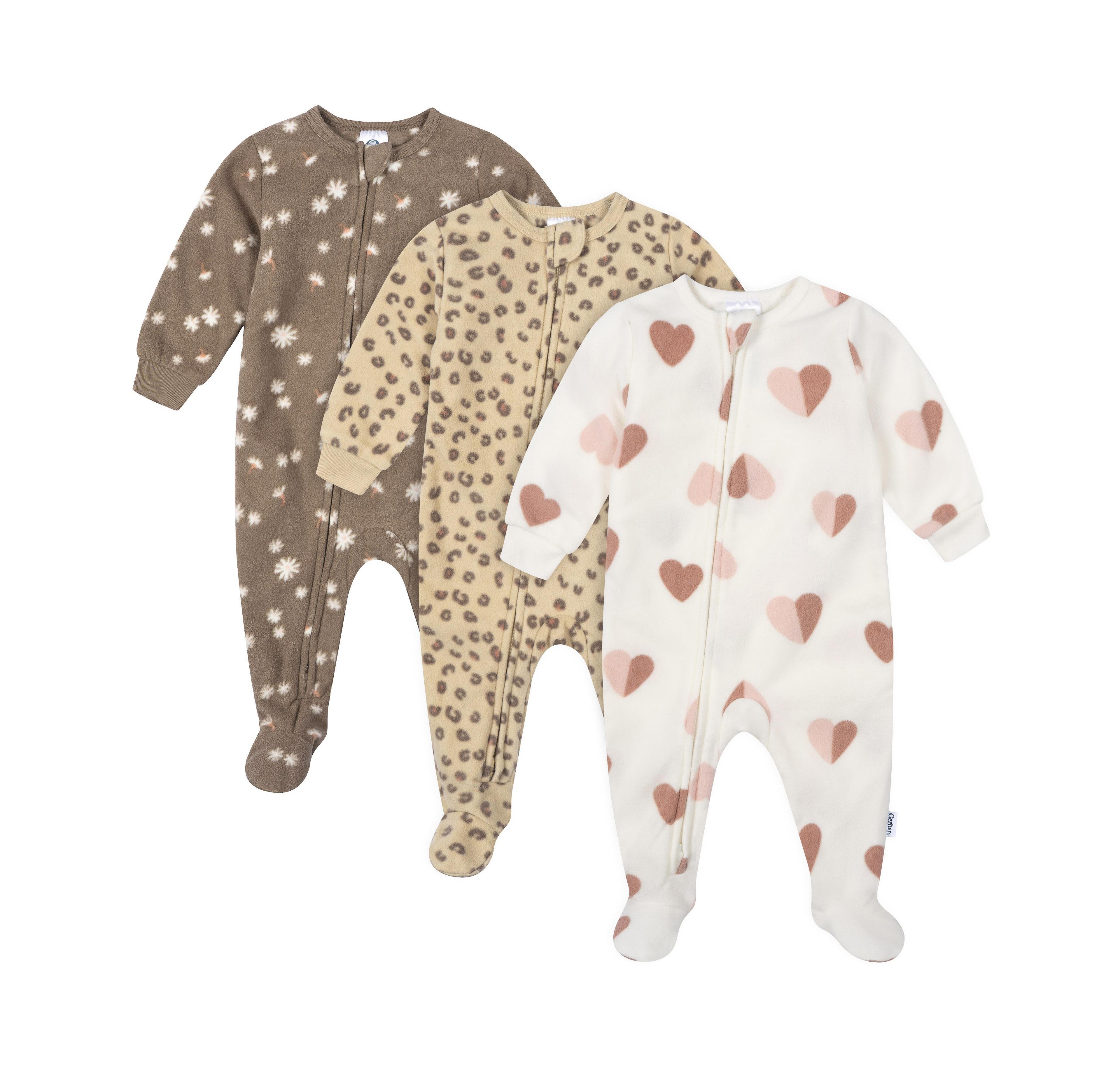 Gerber Baby Girls 3-Pack Footless Fleece Pajamas