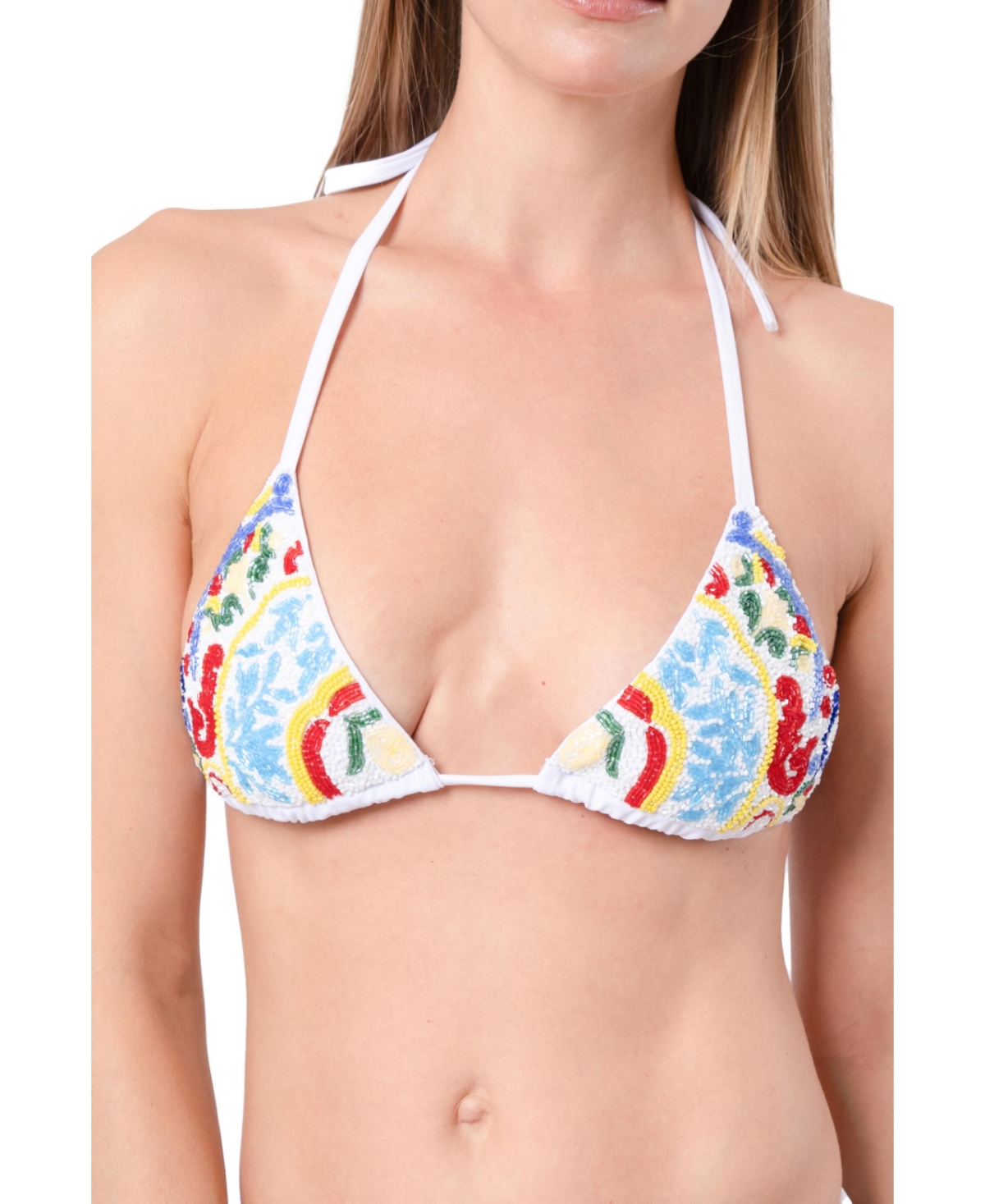 Self-Adore Women's Limoncello Hand-Beaded Halter Triangle Bikini Top