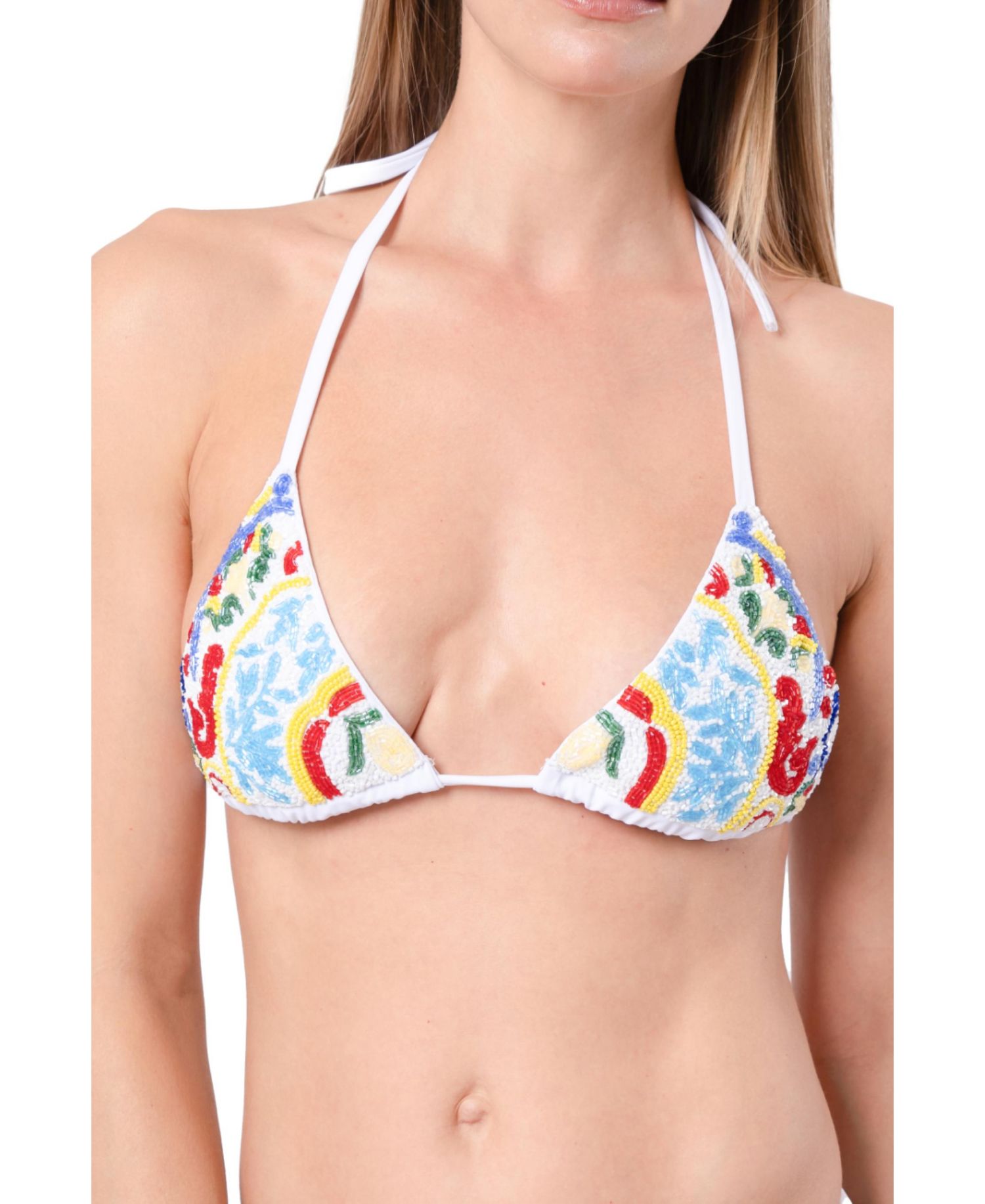 Women's Limoncello Hand-Beaded Halter Triangle Bikini Top