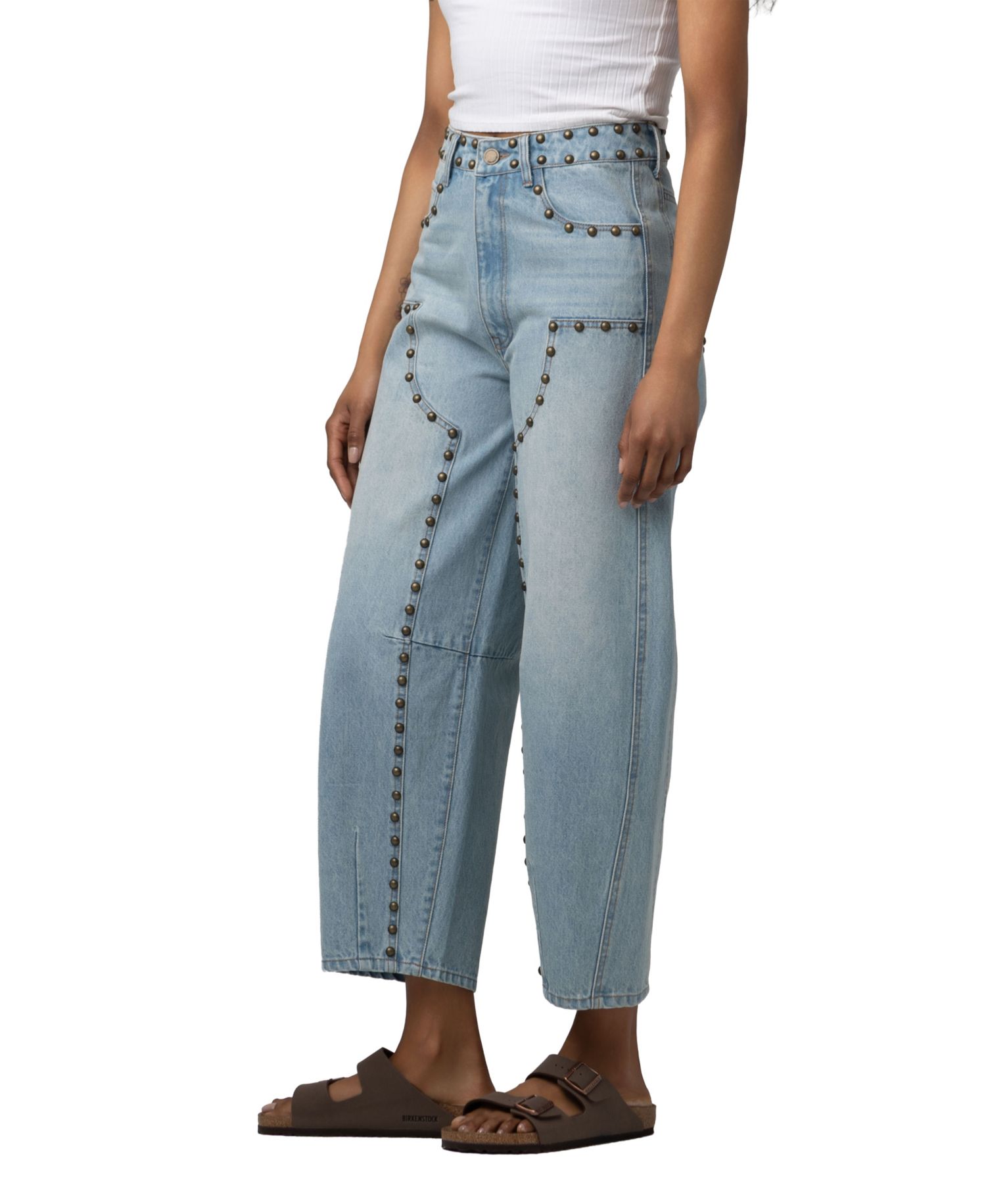 Women's Franklin High-Waisted Studded Light Rinse Denim Jeans