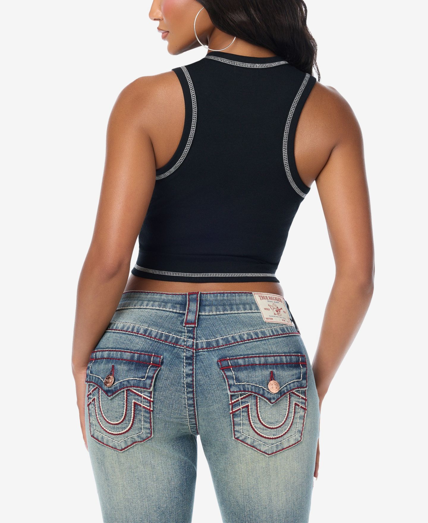 Женская укороченная майка True Religion Racer с принтом, цвет: Угольно-чёрный — фото 3