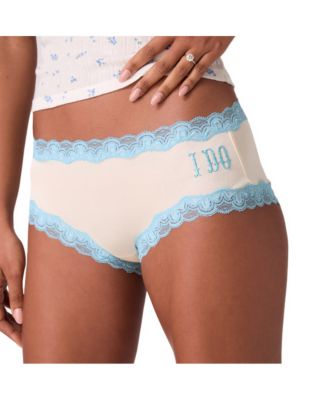 Women's Soft Silk 'I DO' Bridal Lace Trim Brief