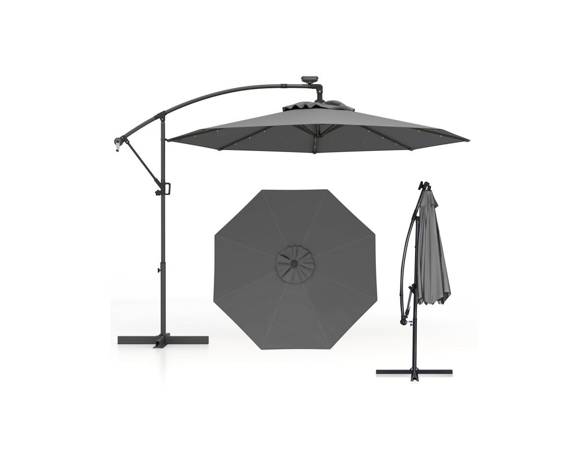 Clihome 10 Feet 360degree(s) Rotation Solar Powered Led Patio Offset Umbrella without Weight Base - Gray