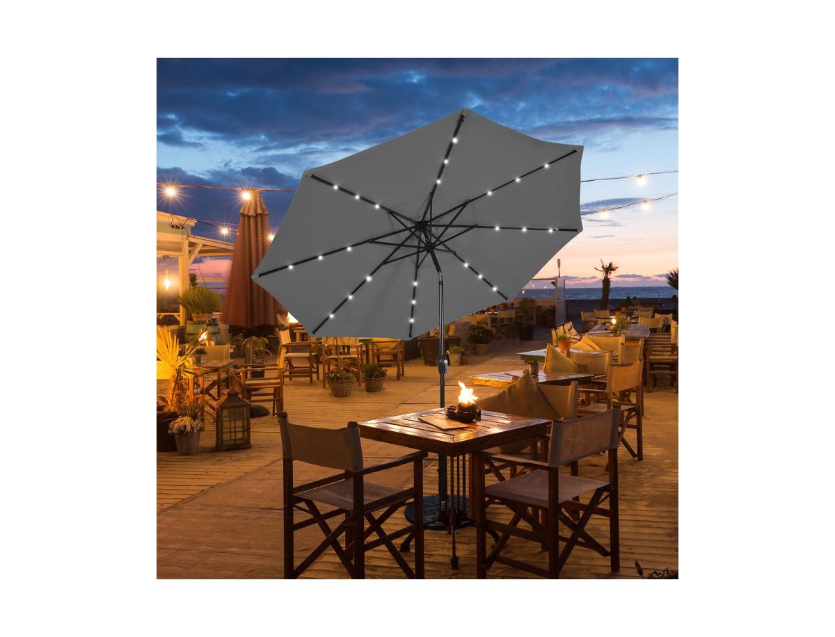 Clihome 10 Feet Outdoor Patio Umbrella with Bright Solar Led Lights - Gray